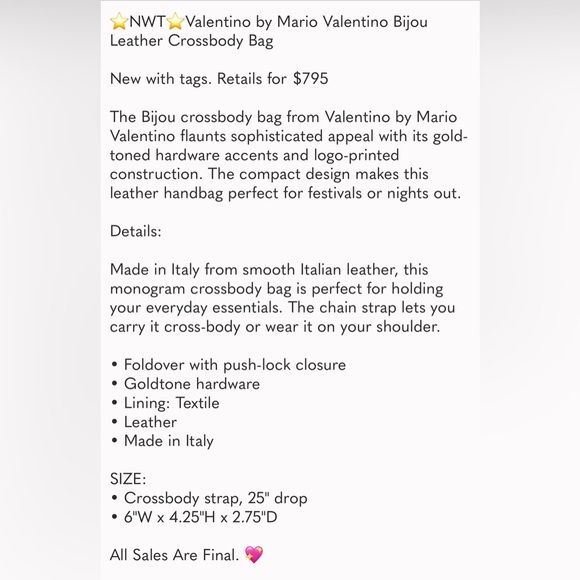 ⭐️NWT⭐️Valentino by Mario Valentino Bijou Leather Crossbody Bag - Picture 12 of 12
